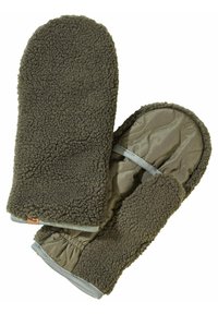 Fleecepullover in olivgrün mit einer strukturierten Außenseite, gestepptem Innenfutter, elastischem Handgelenk und einem kleinen Logodetail am Bündchen.