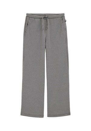 Pantalons large en motif pied-de-poule noir et blanc avec une taille élastique et un cordon de serrage ajustable. Fabriqués à partir d'un tissu doux.