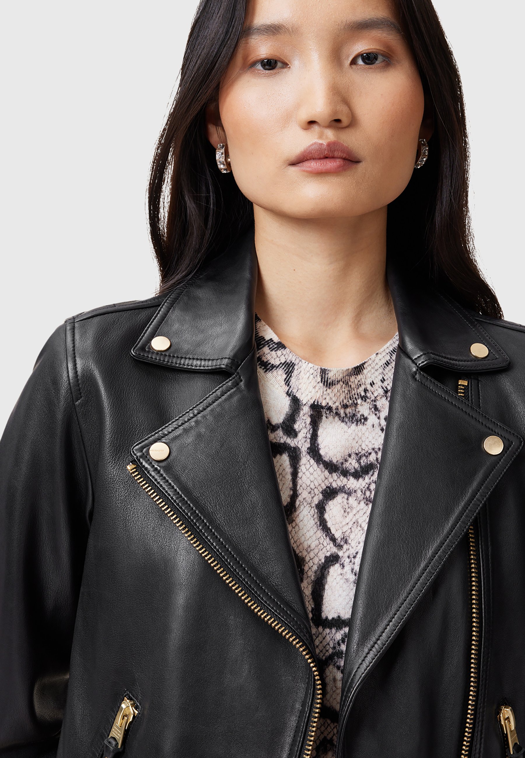 AllSaints DALBY BIKER - Leather jacket - black gold/black - Zalando