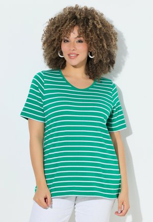 Ulla Popken, T-SHIRTS, 2ER-PACK, UNI/STREIFEN, V-AUSSCHNITT, HALBARM - T-Shirt basic - emerald