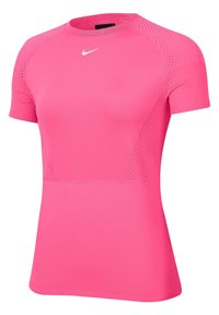 Rosa kortärmad träningströja, tillverkad av luftigt tyg med nätpaneler på axlarna och sidorna, med rund halsringning och standardpassform.