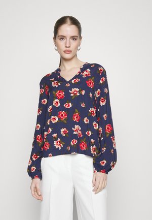 VILA Petite VIRIKKI V-NECK - Bluză cu mânecă lungă - navy blazer