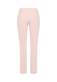 Lichtroze op maat gemaakte broek met een slim fit, een gladde textuur en twee achterzakken, met een schone tailleband en rechte pijpen.