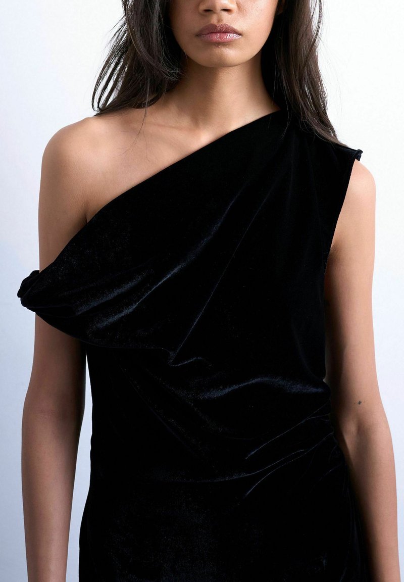 topshop one shoulder black dress Topshop one shoulder sequin velvet mini dress in black
