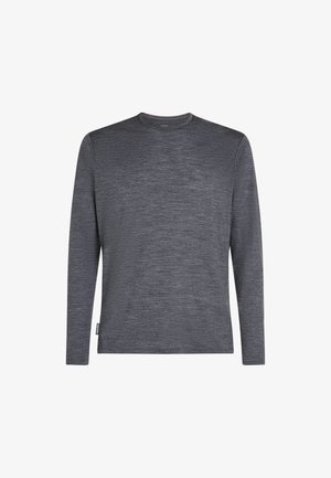 Herren Langarmhemd in Dunkelgrau, aus strukturiertem Stoff. Mit rundem Ausschnitt und einem kleinen Logo-Tag an der Seite.