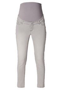 Raskaudena jeansit vaaleanharmaasta deniin sisältävät venyvän vatsapaneelin, slim-fit-muotoilun sekä klassiset viisi-taskumallit hienovaraisilla ompeluyksityiskohdilla.