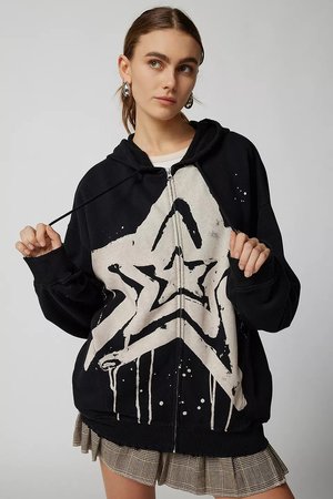 BDG Urban Outfitters BLEACHED STAR DUSTY HOODI - Zip-up sweatshirt - black