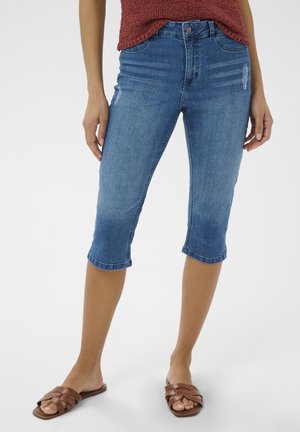 Kaffe KALAURINE CAPRI JEANS - Jeans Shorts - washed destroyed blue denim