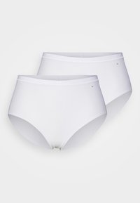 Witte katoenen slips, hoogmodel ontwerp, gladde textuur, met subtiele stiksels en een klein decoratief logo, geschikt voor dagelijks gebruik.