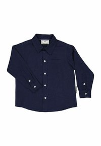 Tummansininen pitkähihaisista nappipaidasta, joka on valmistettu teksturoidusta kankaasta. Paidassa on kaulus, etutasku ja valkoiset napit.