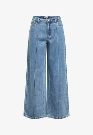 Light blue wide-leg jeans made of denim, featuring a high waist, visible stitching, and a relaxed fit. Classic design with five pockets.