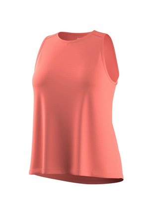 Canotta atletica color corallo senza maniche con scollo rotondo, tessuto liscio e leggero svasamento all'orlo.