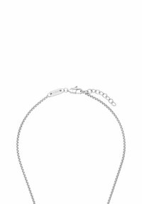 Zilveren ketting met een delicate, langwerpige schakelontwerp. Voorzien van een veilige sluiting en een verstelbare verlengkette voor maatvoering.