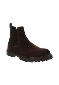 Bruine suède Chelsea boots met elastische zijkanten, een stevige rubberen zool en een lussen-detail aan de achterkant voor gemakkelijk aan- en uittrekken.