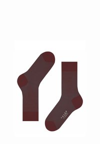 Bordeauxfarbene Socken aus strukturiertem Stoff mit kontrastierenden, dunkleren Bündchen und Fersenakzenten. Logo in Weiß auf der Unterseite gedruckt.