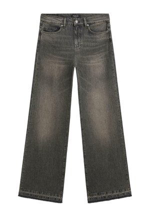 Wijde jeans van vervaagd zwart denim met een raw hem. Voorzien van een klassiek vijf-pocket ontwerp en een knoopsluiting.