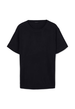 T-shirt en coton noir à manches courtes, col rond et coupe décontractée. Texture lisse, sans motifs ni accents visibles.