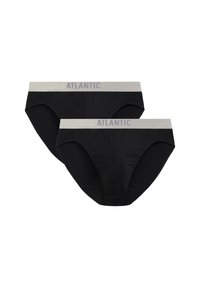 Czarne bawełniane majtki z szarym elastycznym paskiem w pasie z napisem "ATLANTIC". Materiał jest gładki i elastyczny, zaprojektowany z myślą o komforcie.