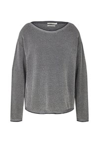 Langärmliger Pullover mit Rundhalsausschnitt im Schwarz-Weiß-Netzmuster. Leichter Stoff mit gerippten Bündchen und Saum, der einen lockeren Sitz bietet.