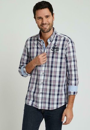 BLACK WELLIS, DROITE MANCHES LONGUES ORIGINS GRAPHIC - Chemise - blanc imprimé bleu marine