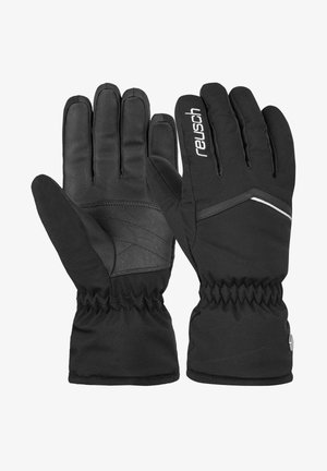 Gants isolés noirs avec paume en cuir, poignet élastique et accents réfléchissants. Conçus pour la chaleur et l'adhérence dans des conditions froides.