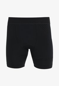 Pantalones cortos deportivos negros fabricados con una tela elástica, que presentan un diseño contorneado, costuras planas y una cinturilla cómoda. Acentuados con un logo discreto.