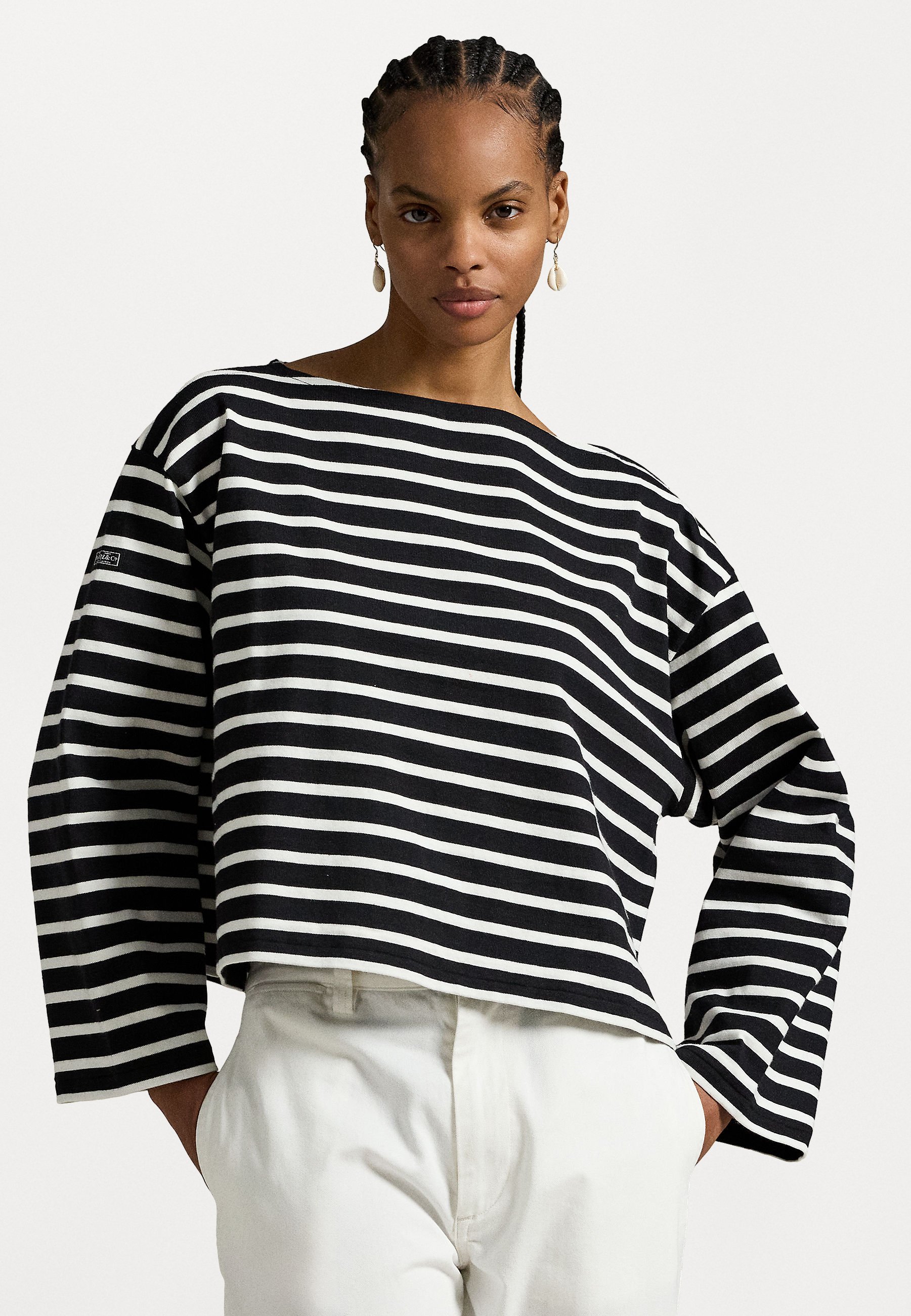 売れ筋商品|||ラルフローレン Tシャツ レディース トップス STRIPED BOATNECK MARINER T-SHIRT - Long sleeved top - deckwash white/black Striped Boatneck Mariner Tee for Women | Ralph Lauren® PA