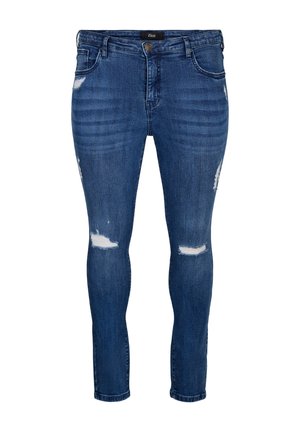 SUPER - AMY MIT ABNUTZUNGSDETAILS - Kitsa lõikega teksad - blue denim
