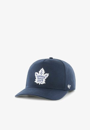 Dunkelblaues Baseballcap mit dem weißen gestickten Logo der Toronto Maple Leafs auf der Vorderseite und dem Logo der Marke '47 auf der Seite.