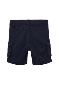 Marineblauwe cargoshorts met twee zijzakken, een platte tailleband en gestikte details. Gemaakt van lichtgewicht, ademend materiaal.