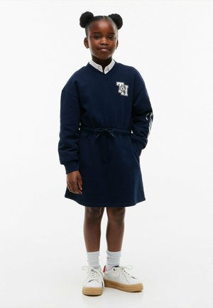 Tommy Hilfiger, TOMMY HILFIGER CREST TERRY V-NECK SWEATSHIRT DRESS - Freizeitkleid - dark blue