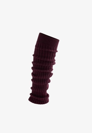 Burgundski rebrasti rukav za ruke napravljen od teksturirane pletene tkanine, s naboranim dijelovima i prevrnutim rubom na dnu.