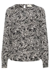 Blusa a maniche lunghe con motivo floreale in bianco e nero. Realizzata in tessuto leggero con dettaglio a apertura a chiave sul retro e polsini elasticizzati.