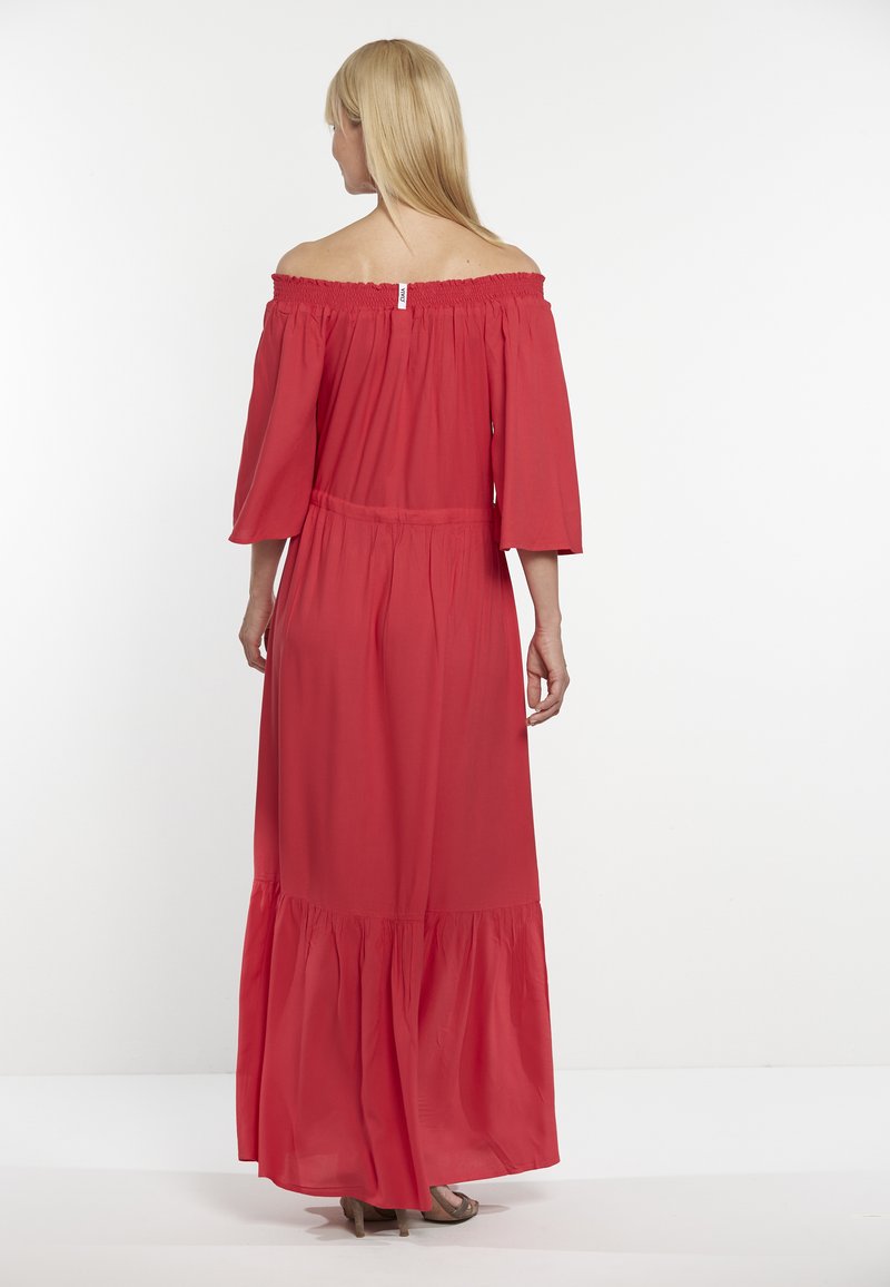 chinese dress ladies Red Floral Paisley Ruffle Off Shoulder Maxi Dress – PinkBlush