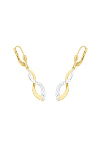 Orecchini pendenti in tono oro presentano un design intrecciato con una curva liscia in oro e un accento in cristallo testurizzato simile all'argento.