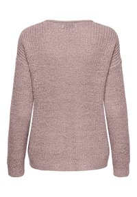 Pull mauve en maille à manches longues avec un motif texturé, présenté de dos avec un col rond et un ourlet et des poignets côtelés.