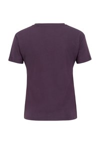 T-shirt à manches courtes, col rond, en violet foncé, fabriqué en coton doux, avec une texture lisse et un design simple et dépouillé au dos.