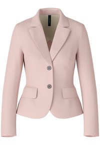 Veste pour femme rose clair ajustée avec revers à crans, deux poches à rabat sur le devant et deux boutons sur le devant.