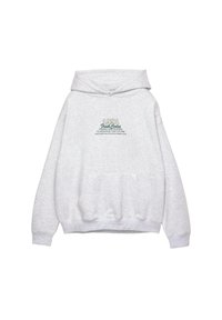 Felpa grigia con cappuccio, dotata di tasca frontale, polsini e orlo a costine. Il testo sulla parte frontale in verde include "1991 Fresh Codes" e uno slogan.