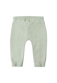 Lichtgroene, zachte katoenen broeken met een elastische tailleband en gathered cuff details bij de enkels. Eenvoudig, taps toelopend ontwerp voor comfort.