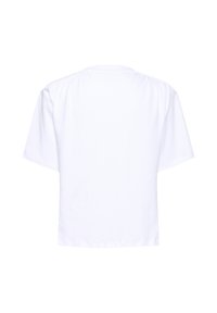 Witte katoenen t-shirt met korte mouwen, verlaagde schoudernaden en een losse pasvorm. Heeft gathers aan de schouders.