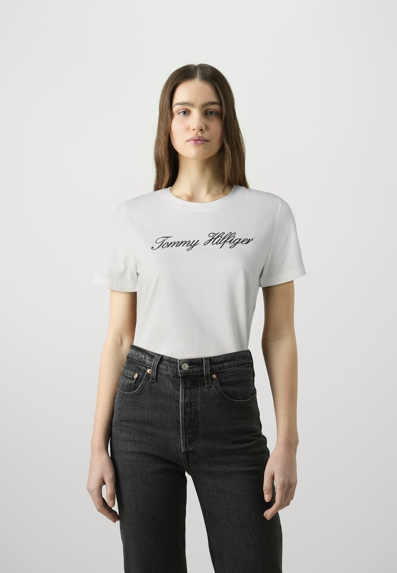 Tommy Hilfiger SCRIPT REGULAR - T-shirt imprimé - ecru
