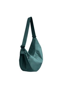 Borsa a tracolla in tessuto verde scuro con tracolla larga regolabile e corpo morbido e rilassato.
