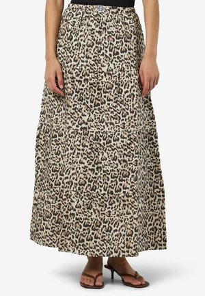 Maxikjole med leopardprint og lagdelt design, lavet af let, struktureret stof. Har en elastisk talje og en svævende silhuet.