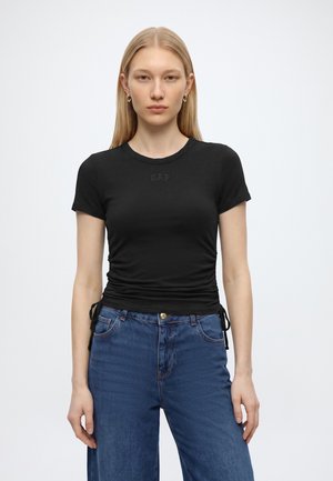 GAP INTL SS LOGO ROUCHED SIDE TEE - Βασικό μπλουζάκι - black