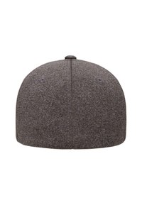 Grå, tettsittende caps med glatt tekstur og rund krone, med en enkelt knapp på toppen og uten synlige logoer eller utsmykninger.