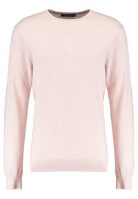 Helles rosa Langarm-Sweatshirt mit Rundhalsausschnitt, gerippten Bündchen und Saum, kleines dezentes Logo auf der Brust.