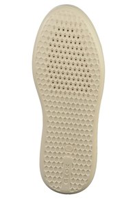 Semelle de chaussure Geox en caoutchouc beige avec un motif hexagonal et un design respirant, comportant le marquage "Geox" et une surface lisse et texturée.