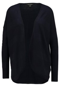 Merihenkinen neulecardigan avoimella edellä, pitkät hihat ja teksturoitu raidoitettu kuvio. Pehmeä kangas, irtonainen ja rento malli.