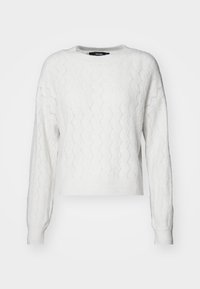 Maglione bianco a maglia con motivo a zigzag, collo rotondo e polsini a coste. Design corto con superficie testurizzata.